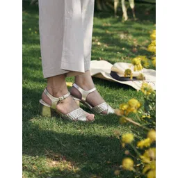 Peach Flores Women Open Toe Leather Block Sandals-picture-22