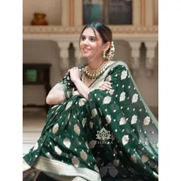 PEACH PIPER Ethnic Motifs Woven Design Zari Banarasi Saree With Blouse-picture-18