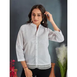 PEACH PIPER Floral Embroidered Mandarin Collar Shirt Style Cotton Top-picture-24