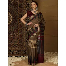 Peachmode Brown Printed Silk Blend Sarees-picture-40