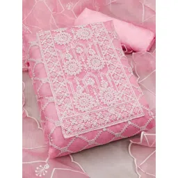 Peachmode Embroidered Organza Unstitched Dress Material Dress Material-picture-14