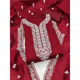 Peachmode Embroidered Silk Blend Unstitched Dress Material Dress Material-picture-13