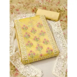 Peachmode Floral Embroidered Sequinned Chanderi Unstitched Dress Material-picture-34