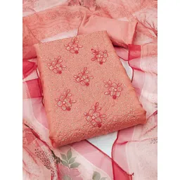 Peachmode Floral Embroidered Sequinned Organza Unstitched Dress Material-picture-35