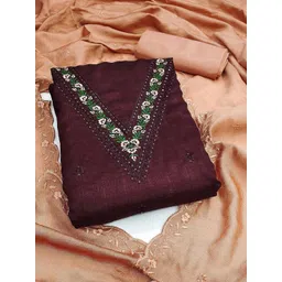 Peachmode Floral Embroidered Sequinned Vichitra Silk Unstitched Dress Material-picture-38