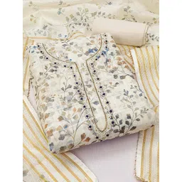 Peachmode Floral Printed Beads & Stones Linen Unstitched Dress Material-picture-10