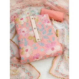 Peachmode Floral Printed Organza Unstitched Dress Material-picture-29