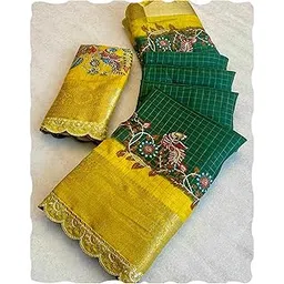 peachmode Floral Printed Sequins Border Dola Silk Saree with Unstiched Blouse Piece for Women Lightweight Silk Sari for Casual and Everyday occasions Wear for Womens-picture-50