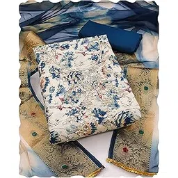 peachmode Floral Printed with Handwork Pure Cotton Dress Material | Unstitched Suit Set with Pure Cotton Bottom & Printed Nazneen Dupatta-picture-11