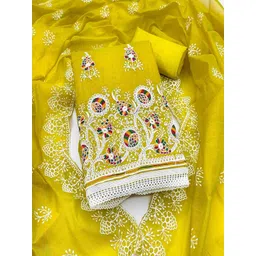 Peachmode Floral Thread Embroidered Chanderi Cotton Unstitched Dress Material-picture-45