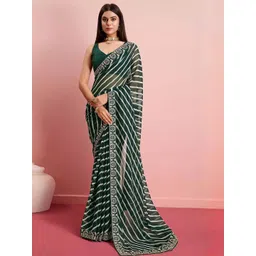 Peachmode Green Printed Pure Georgette Sarees-picture-34