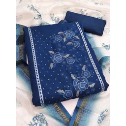 Peachmode Women Blue Floral Sequin Embroidery Viscose Unstitched Dress Material-picture-37