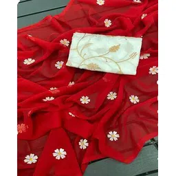 peachmode Women Floral Embroidered Georgette Saree-picture-12