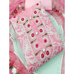 Peachmode Women Pink Embroidered Floral Dress Material-picture-24