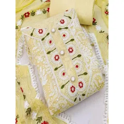 Peachmode Women Yellow Embroidered Floral Dress Material-picture-25