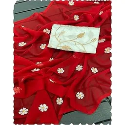 peachmode Women's Floral Embroidered Georgette Saree with Unstitched Banglori Silk Blouse Piece | Lightweight Ready to Wear Saree for Women-picture-19