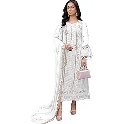 peachmode Women's Floral Embroidered Georgette Semi Stitched Pakistani Suit | Stylish Ethnic Casual Wear Latest 3 Piece Kurti Pant Dupatta Fabric Sets Salwar Suit for Women Free Size-picture-30