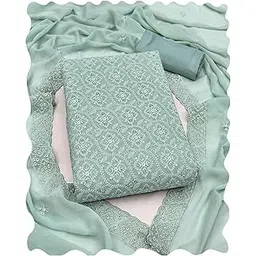 peachmode Women's Floral Embroidered Georgette Unstitched Dress Material | Stylish Ethnic Wear Ladies Latest 3 Piece Kurti Kurta Pant with Dupatta Fabric Salwar Suit Sets for Women Free Size-picture-22