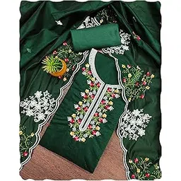 peachmode Womens Floral Embroidered Unstitched Chanderi Cotton Dress Material | Kurta Set for Women with Dupatta for Casual Wear-picture-10