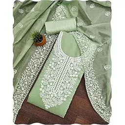 peachmode Womens Floral Embroidered Unstitched Chanderi Cotton Dress Material | Stylish Latest Kurti Botton Dupatta Set Soft Cotton Fabric for Outfits Wear & Custom Tailoring-picture-11
