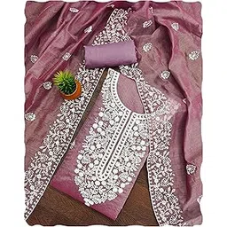 peachmode Womens Floral Embroidered Unstitched Chanderi Cotton Dress Material | Stylish Latest Kurti Botton Dupatta Set Soft Cotton Fabric for Outfits Wear & Custom Tailoring-picture-15