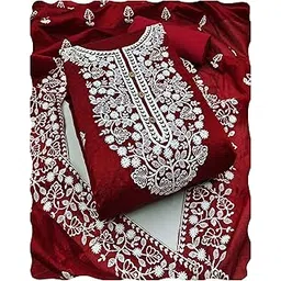 peachmode Womens Floral Embroidered Unstitched Chanderi Cotton Dress Material | Stylish Latest Kurti Botton Dupatta Set Soft Cotton Fabric for Outfits Wear & Custom Tailoring-picture-16