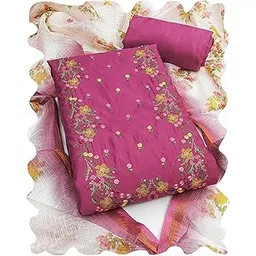 peachmode Women's Floral Embroidered Viscose Unstitched Dress Material | Latest Stylish Ladies Ethnic Wear 3 Piece Salwar Suit Kurta Kurti Pant Fabric with Dupatta for Women Free Size-picture-28