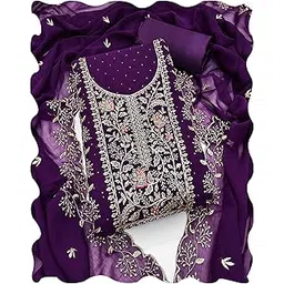 peachmode Women's Floral Embroidery & Sparkling Stone Georgette Unstitched Dress Material | Stylish Ethnic Casual Wear Ladies Latest 3 Piece Kurti Pant Dupatta Fabric Sets Salwar Suit for Women Free Size-picture-30