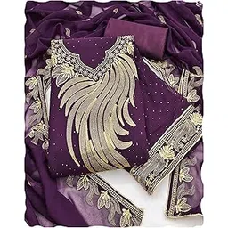 peachmode Women's Floral Embroidery & Stone Work Georgette Unstitched Dress Material | Santoon Bottom, Inner & Embroidered Georgette Dupatta | Designer Suit Set-picture-25