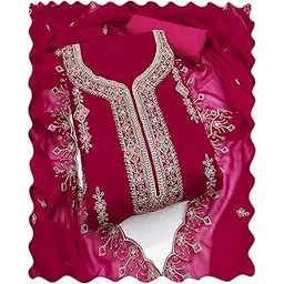 peachmode Women's Floral Embroidery Georgette Unstitched Dress Material | Stylish Ethnic Casual Wear Latest 3 Piece Kurti Pant Dupatta Fabric Sets Salwar Suit for Women Free Size-picture-38