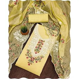 peachmode Womens Floral Sequins Embroidered Unstitched Chanderi Cotton Dress Material | Ethnic wear Suit | Kurta Set for Women with Dupatta-picture-13