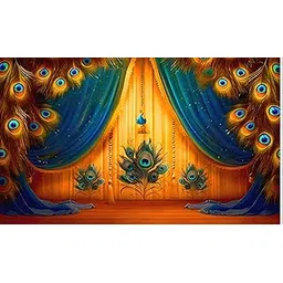 Peacock Feathers Decoration Design Backdrop Cloth for Pooja Decoration Background Curtain Cloth Fabric-Polyester Size 5 Feet Height and 8 Feet Width(5 * 8)-picture-30