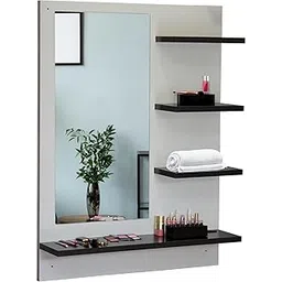 PEDPIX Engineered Wood Wall-Mounted Dressing Mirror with Storage | Stylish Design for Bedroom or Living Room | Features Shelves for Essentials | Perfect for Modern Home Décor White & Black Finish.-picture-26