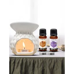 PEEPALCOMM 5-Pcs White & Brown Ceramic Diffuser With T-Light & AromaOil15ml-image-16