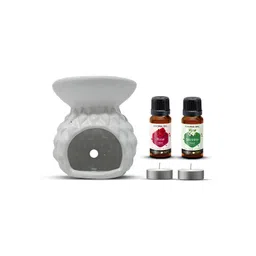 PEEPALCOMM 5Pcs White Textured Ceramic T-light Aroma Diffuser With Oils - 15 ml Each-image-10