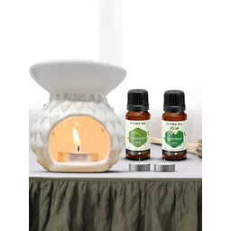 PEEPALCOMM 5Pcs White Textured Ceramic T-light Aroma Diffuser With Oils - 15 ml Each-image-11