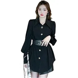 PEEPERLY Shirt for Women Outt Classy Unique Shirt 100% Polyester Tie Waist & Long Sleeve Tassel Shirt Regular Fit Turn Down Collar Women Stylish Western (Black)-picture-24
