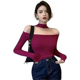 PEEPERLY Sweater for Women Outt Off Shoulder Top 100% Synthetic Long Sleeve V Neck Warm Relax Fit & Stylish Winter Sweater (Purple)-picture-24