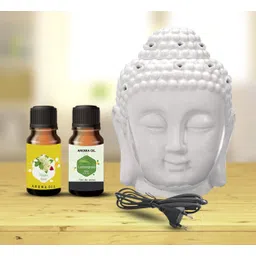 PEEPRESION Air Freshner Electric White Ceramic Buddha Head Design & 2 Aroma Oil Fragrance Your Home, Office, Spa, Hotel, Club Diffuser-picture-28