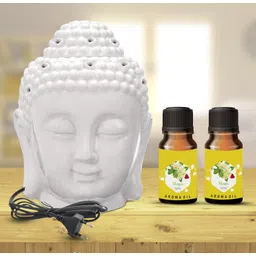 PEEPRESION Ceramic Electric Buddha Diffuser Lamp Light with 2 Mogra Aroma Oil 10ml Each Home Fragrance Diffuser-picture-18