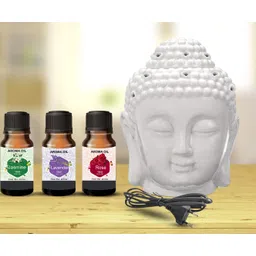 PEEPRESION Ceramic Electric Buddha Head Diffuser With 3_Fragrance Scented Oil (10Ml Each) Home, Office, Temple, Etc Diffuser-picture-20