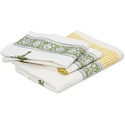 Peepul Tree Block Printed Hand and Bath Towels, Super Absorbent, Soft & Faster Drying, Floral Printed 100% Pure Cotton, 240 GSM (2 Hand and 1 Bath Towel Set, Yellow)-picture-11