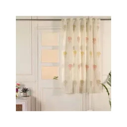 Peepul Tree Beige & Mustard Pure Cotton Marigold Collection Sheer Curtains - Set of 2-picture-14