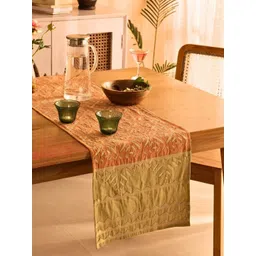 Peepul Tree Coral & Mustard Yellow Self Designed Cotton TableRunner-picture-35