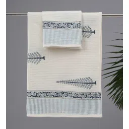 peepul tree Hand Block Printed 100% Pure Cotton Floral Blue 240 GSM Super Absorbent 1 Hand and 1 Bath Towel Set-picture-38