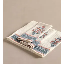 peepul tree Hand Block Printed 100% Pure Cotton Floral Peach & Teal 240 GSM Super Absorbent 1 Hand & 1 Bath Towel Set-picture-33