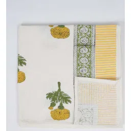 peepul tree Hand Block Printed 100% Pure Cotton Floral Yellow 240 GSM Super Absorbent 1 Hand & 1 Bath Towel Set-picture-29