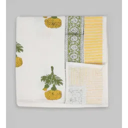 peepul tree Hand Block Printed 100% Pure Cotton Floral Yellow 240 GSM Super Absorbent 2 Hand & 1 Bath Towel Set-picture-12