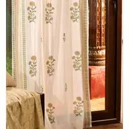 peepul tree Jaipuri Hand Block Printed Pure Cotton Taupe & Olive Green 1Pc(7ft) Door Semi Sheer Curtains-picture-14
