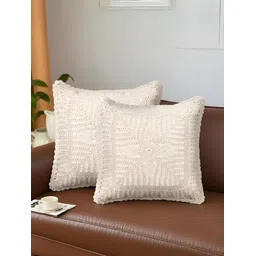 Peepul Tree Off White & Cream-Coloured Set of 2 Floral Square Cushion Covers-picture-31